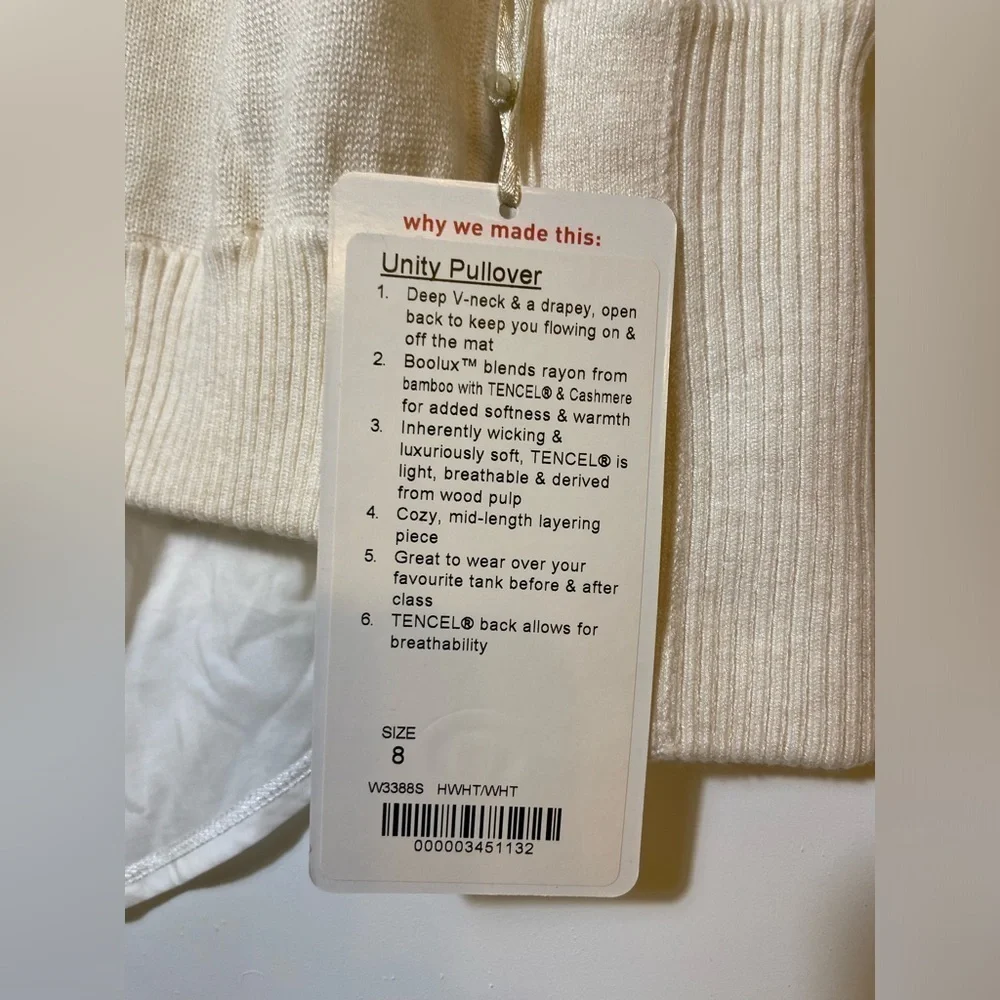 Lululemon Unity Pullover Drape Back Sweater Heathered White Size 8 New NWT